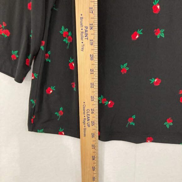 Charter Club size XL Black Red Floral Stretch Knit 3/4 Sleeve Popover Blouse - Picture 5 of 10